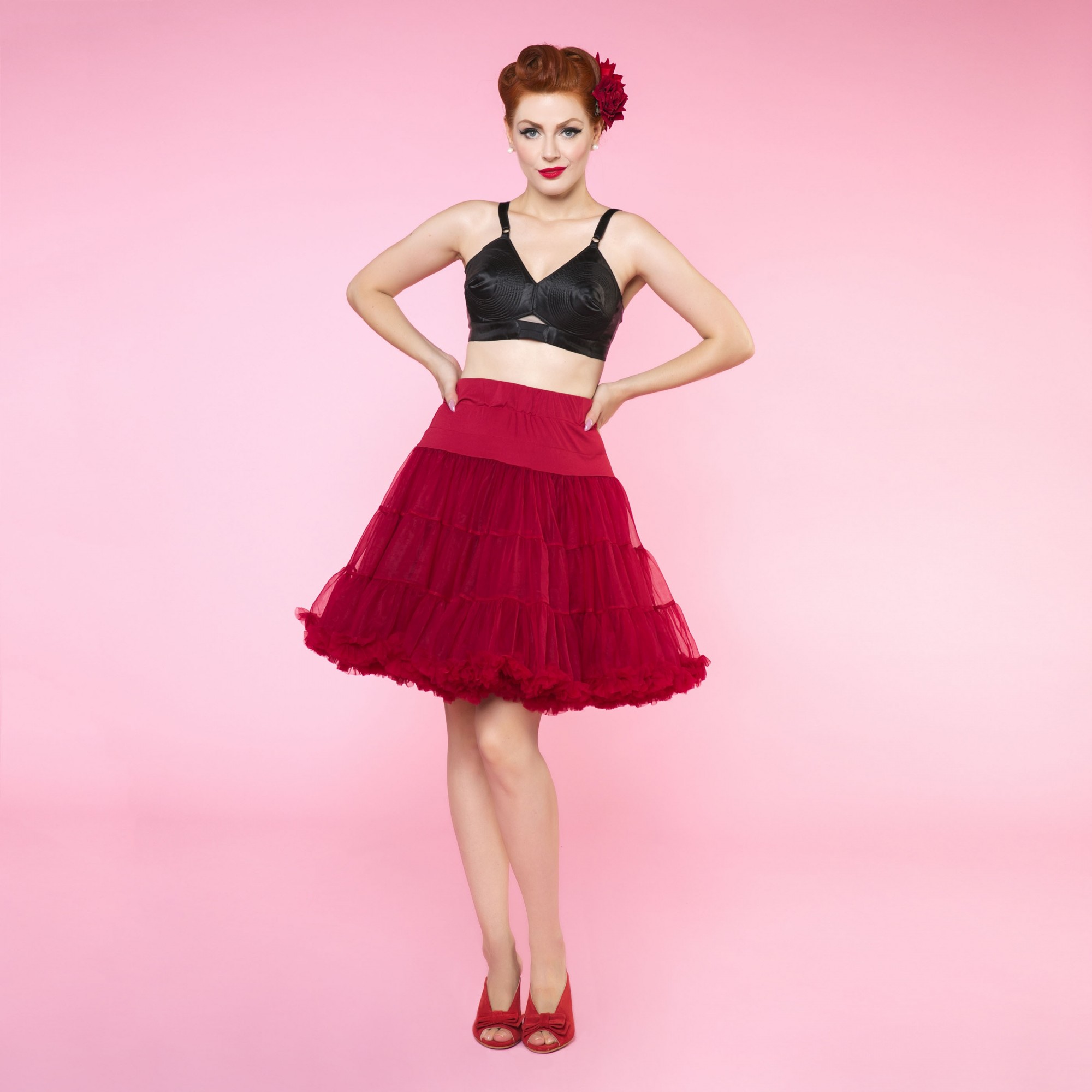 Dolly & Dotty Burgundy Red dubbellaags petticoat rok 50 - 55 cm
