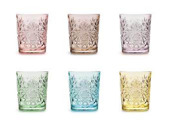 Libbey Hobstar set van 6 glazen in 6 prachtige tinten - vaderdag cadeau